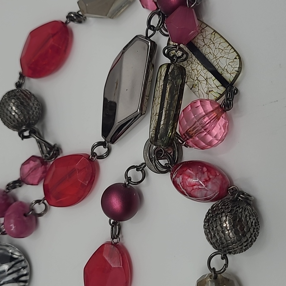 Magenta/Gunmetal Gray Necklace -22" - Picture 6 of 6